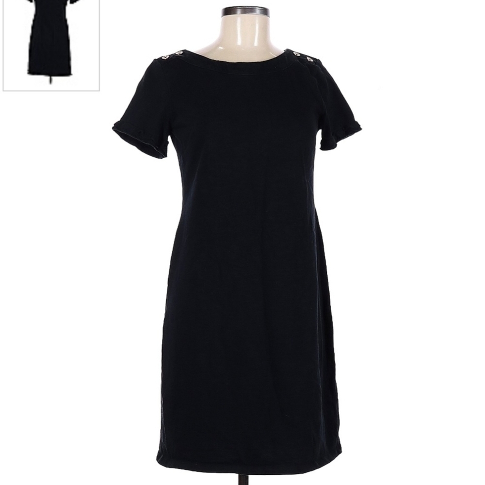 Talbots Black Dress Button Shoulders Ruffle Sleeves 100% Cotton Women's SP Small
